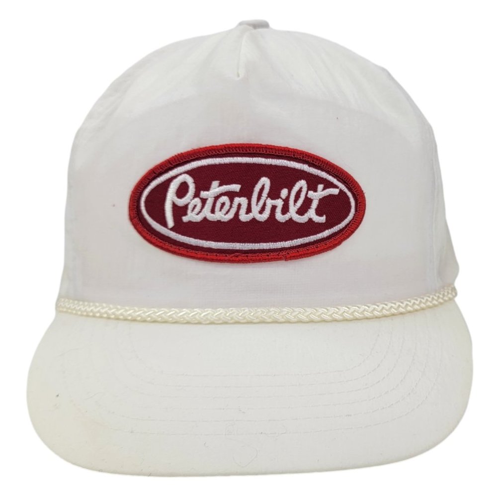 Vintage OTTO‎ Peterbilt Hat White Semi Truck Driver Nylon Cap Patch Captain Rope